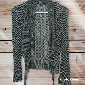 Nic + Zoe xs open tie front cardigan green brown earth tone flare sleeve stripe